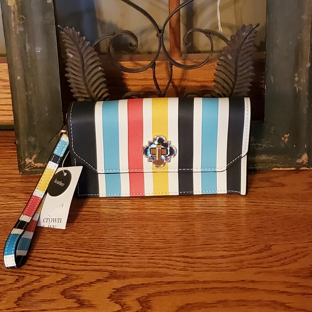 Crown & Ivy Colorful Striped Leather Wallet/Clutch